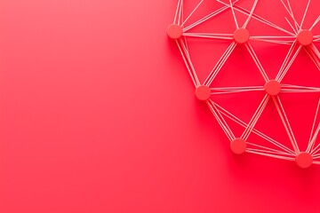 Poster - A geometric pattern of interconnected lines and nodes on a vibrant red background, creating a visually striking abstract design.
