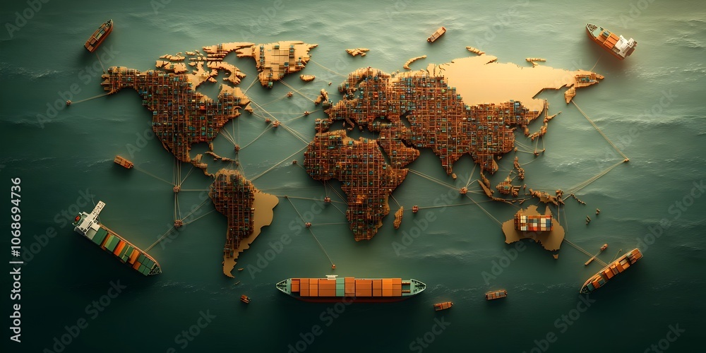 Expansive AI powered global logistics visualization depicting a world ...