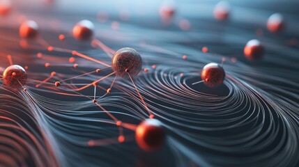 Poster - 3D abstract representation of interconnected atoms and molecules, illustrating the foundation of medical and scientific research at the atomic level