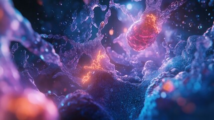 Poster - 3D illustration of embryonic stem cells undergoing transformation, representing the cutting-edge science of regenerative medicine and cellular therapy