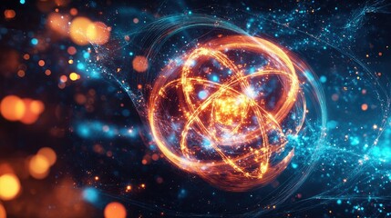 Poster - 3D rendering of molecules and atoms on a dynamic, glowing science background, symbolizing advanced chemistry, medical science, and technological research