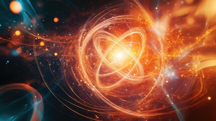 Poster - 3D rendering of molecules and atoms on a dynamic, glowing science background, symbolizing advanced chemistry, medical science, and technological research