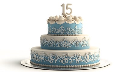 15th Birthday Cake, Blue, Abstract Image, Texture, Pattern Background, Wallpaper, Cover and Screen for Smartphone, PC, Laptop, 9:16 and 16:9 Format