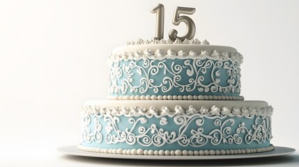 15th Birthday Cake, Blue, Abstract Image, Texture, Pattern Background, Wallpaper, Cover and Screen for Smartphone, PC, Laptop, 9:16 and 16:9 Format