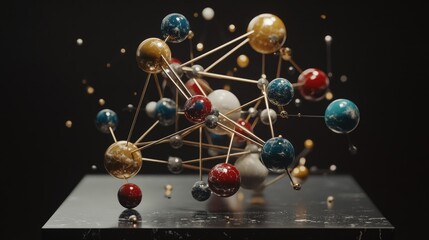 Poster - A stunning 3D model of interconnected atoms and molecules, symbolizing the intersection of science, chemistry, and medical discovery