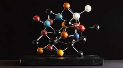 Poster - A stunning 3D model of interconnected atoms and molecules, symbolizing the intersection of science, chemistry, and medical discovery