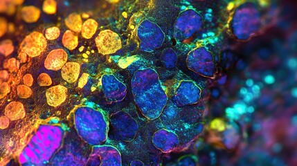 Poster - Close-up of H E stained liver showing hepatocytes with binucleation and enlarged nuclei, illustrating polyploidy in multiples of 4 or more, for scientific analysis