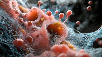 Aufkleber - Detailed 3D illustration of stem cells transforming into specialized tissue, showcasing the potential of cellular therapy for regenerative medicine