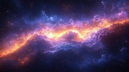 Wall Mural - starry cosmic landscape with vibrant galaxies swirling in shades of purple, blue, and gold, creating