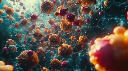 Poster - Stunning 3D model of molecular structures and atoms in a science background, symbolizing molecular research, genetics, and medical science breakthroughs