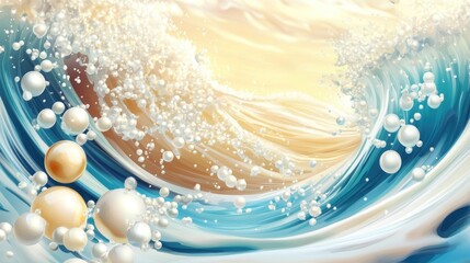 Wall Mural - Ocean Wave with Pearls and Bubbles