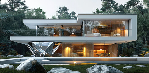 Leinwandbilder - A modern villa, white, wood.