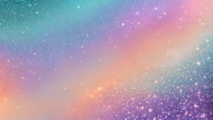 A prismatic gradient background featuring teal peach and purple with delicate holographic glitters, AI generated