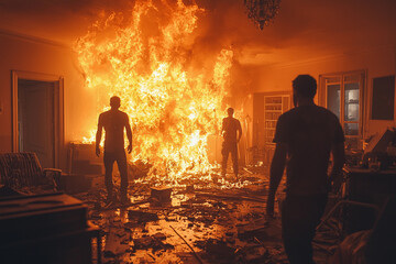 fire engulfs room as people attempt to escape during a nighttime blaze