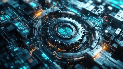 Aufkleber - 3D rendering of abstract digital technology concept. High-tech background - Generated AI