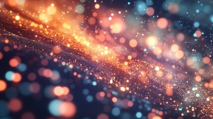 Poster - glowing particles with bokeh effect. abstract glitter lights background - Generated AI