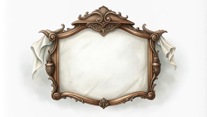 Wall Mural - Ornate Wooden Frame with White Fabric Accents