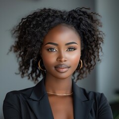 Aufkleber - Gorgeous young African American woman boss. female CEO exudes confidence in a stylish professional suit.