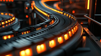 Poster - Vibrant Orange Lights on Industrial Conveyor System