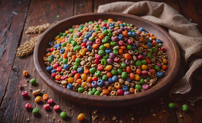 Aufkleber - A bowl of colorful cereal with blueberries and other fruits