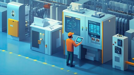 Poster - Industrial Worker Interacting with Control Panel