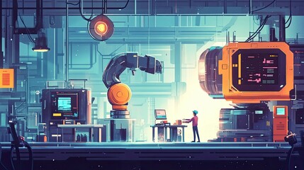 Poster - Futuristic Laboratory with Robotic Arm and Technology