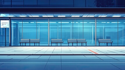 Fototapete - Modern Bus Stop with Minimalist Design and Blue Lighting