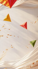 Poster - Elegant banner with colorful kites on a light solid background Makar Sankranti vertical greeting card with copy space for social media, Kite Festival India. Indian holiday
