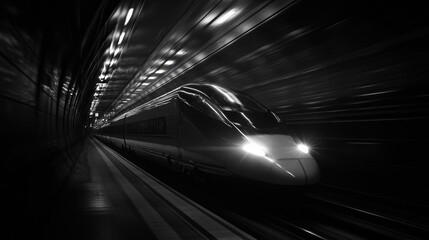 Poster - High-Speed Train in Motion Through Dark Tunnel