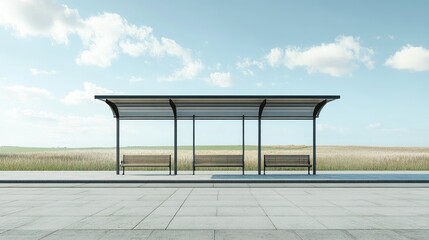Poster - Modern Bus Stop in a Serene Landscape