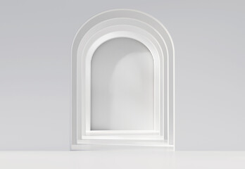 Poster - White empty room corridor with wall lights, 3d rendering.	