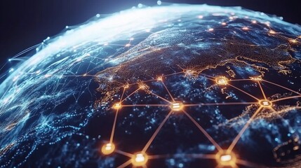 Poster - Digital Network Connections Over Earth at Night