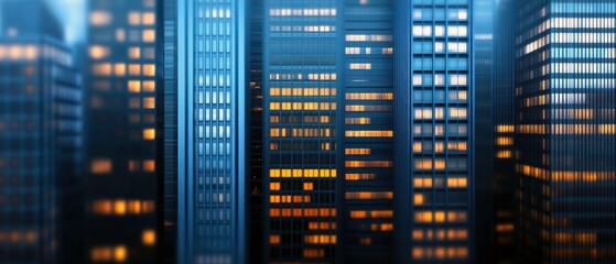 Poster - A vibrant cityscape at night showcases illuminated skyscrapers, creating a mesmerizing blend of light and architecture in an urban environment.