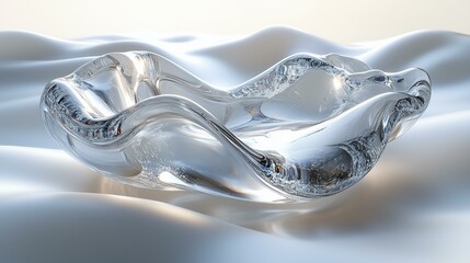 Wall Mural - elegant glass bowl on wavy silk background in soft neutral tones