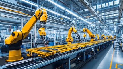 Aufkleber - robotic arms working on assembly line in modern factory