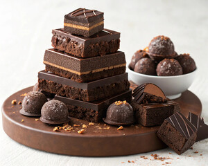 Pieces of dark chocolate bar isolated on white,Chocolate thins with white cream filling isolated on white