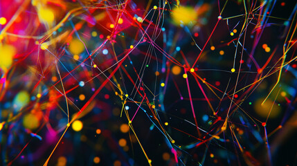 Poster - Colorful abstract design featuring vibrant threads and particles against a dark background