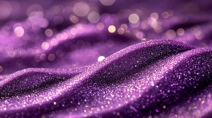 Abstract purple glitter background with bokeh lights.