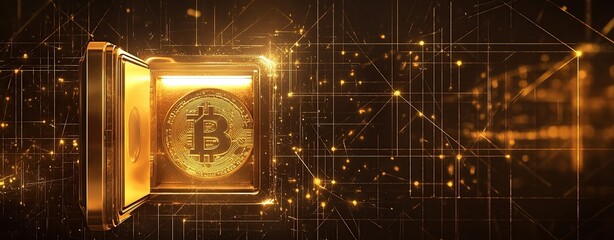 Poster - A digital illustration of an open safe with the Bitcoin symbol on its door