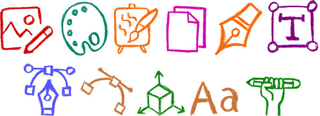 Wall Mural - Graphic Design Related Icon Crayon Chalk Drawing Vector Set