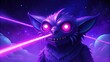 © arri - A Furry Creature with Glowing Eyes and Laser Beams in a Starry Night Sky