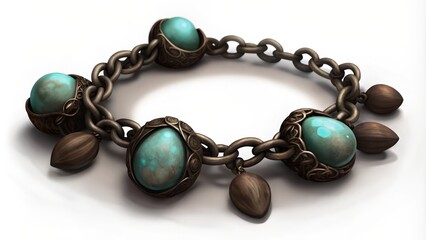 Poster - Ornate Bracelet with Four Turquoise Gemstones and Wooden Accents