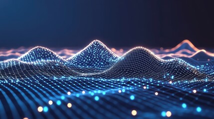 Poster - 3D Grid Waves with Neon Light Effects