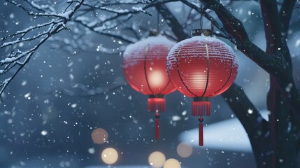 Sticker - Red lanterns in the snow