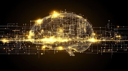Poster - Digital Brain with Network Connections and Light Effects
