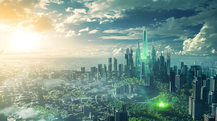 Poster - Futuristic Eco Friendly Skyscrapers in Sustainable Urban Cityscape