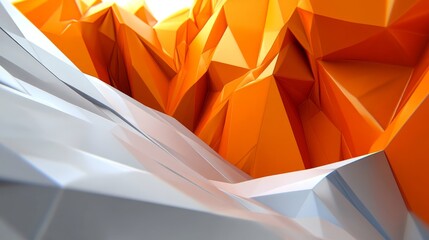 Aufkleber - Abstract 3D polygonal background with orange and white geometric shapes. Ideal for technology, digital art, or modern design.
