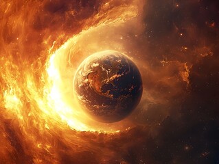 Wall Mural - emerging planet earth from glowing cosmic nebula symbolizing birth of life and connection to the uni