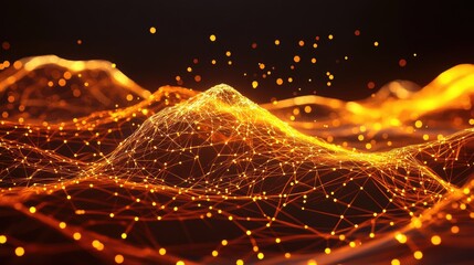 Poster - Abstract Golden Wave with Glowing Particles and Lines