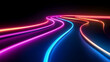 © waqas - Flowing neon trails in pink and blue shades trace a wavy path on a black background, exuding high energy